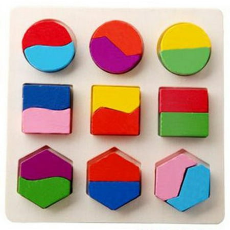 Outtop Kids Baby Wooden Geometry Building Blocks Puzzle Early Learning Educational