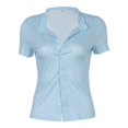 thumbnail image 4 of XIAOCHA Striped Print Button-Up Shirt For Women Short Sleeve Oktoberfest Casual Daily Top, 4 of 8