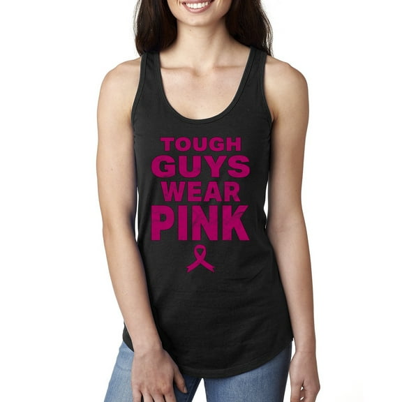 Wild Bobby Tough Guys Wear Pink Distressed Breast Cancer Awareness Women Racerback Tank Top, Black, Small