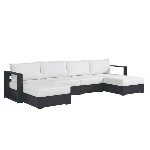 Modway Tahoe Outdoor Patio Powder-Coated Aluminum 4-Piece Sectional Sofa Set in Gray White