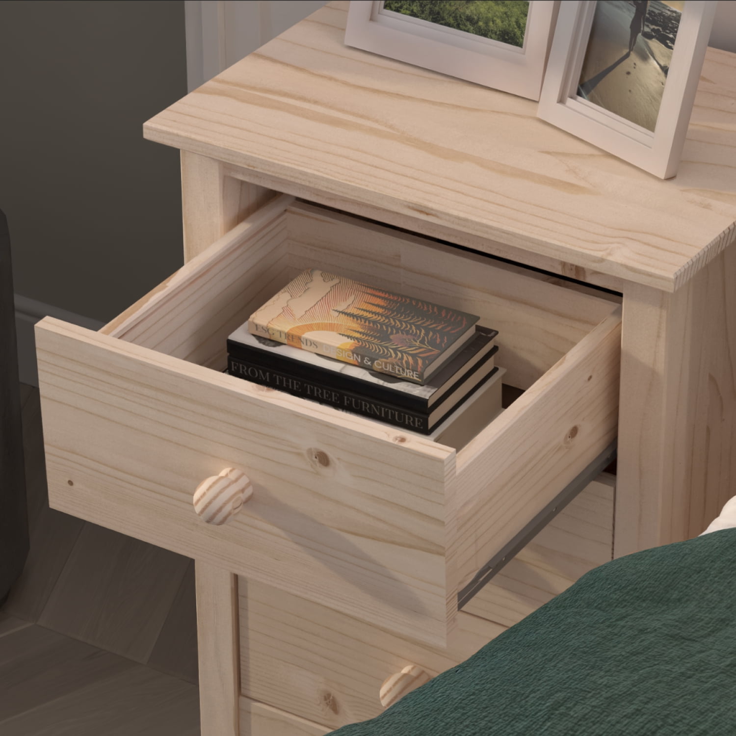 From the Tree Furniture Tall Nightstand with 3 Drawers, Solid Pine Wood, Unfinished