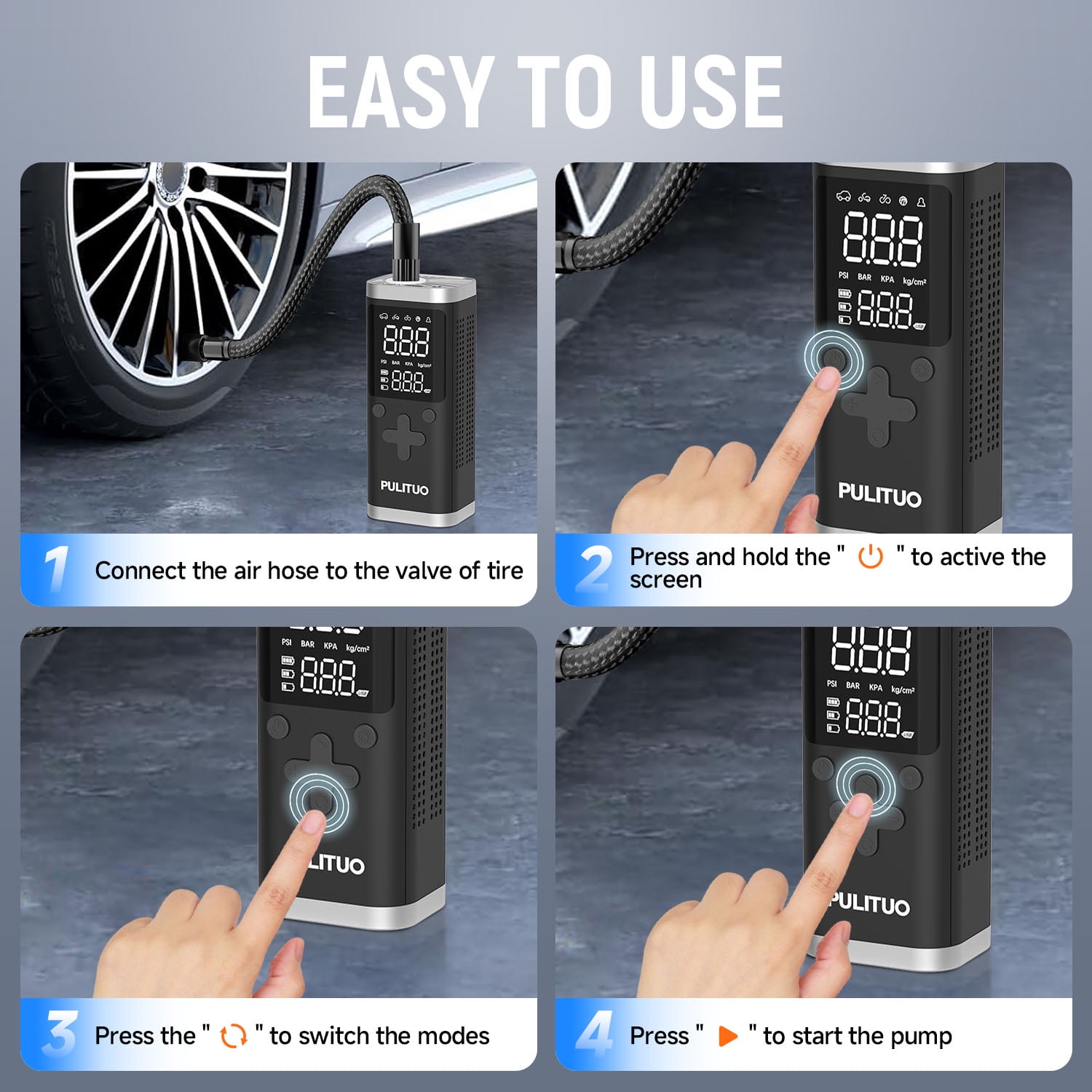 Cordless Air Compressor 150PSI, Fast 90-Second Tire Inflator with 6000mAh Battery, Digital Gauge, Dual Power Battery & 12V DC, LED Light, Portable Electric Air Pump for Car Tires, Bikes, Motorcycles