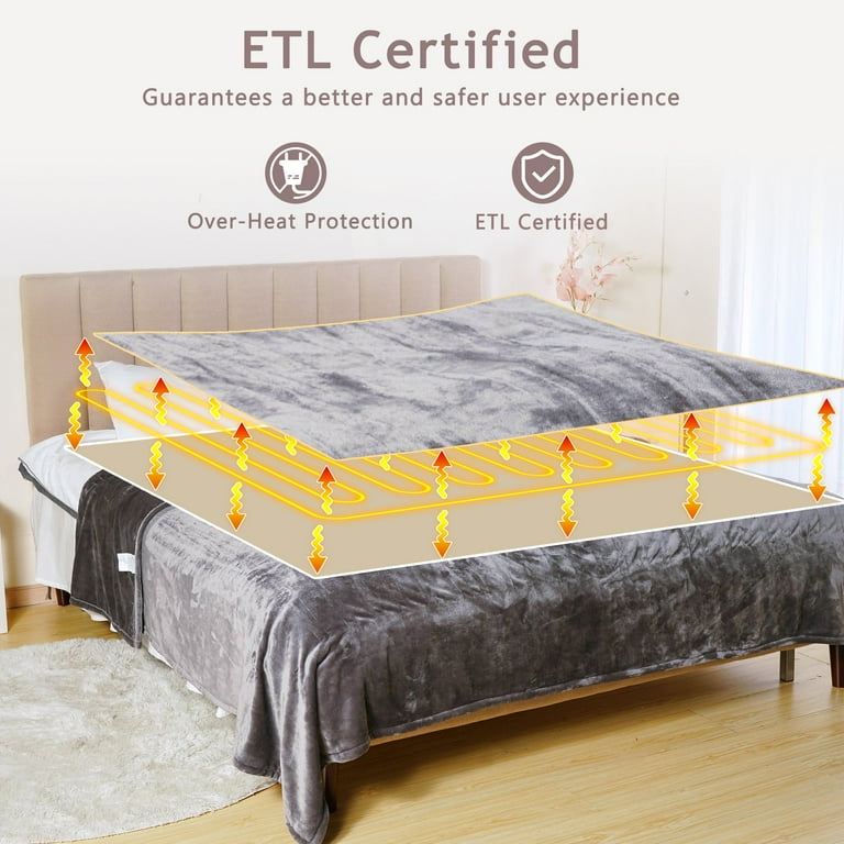 CozyHom King Electric Blanket Flannel Dual Control 10 Heat Settings Auto Off Timer Grey Walmart