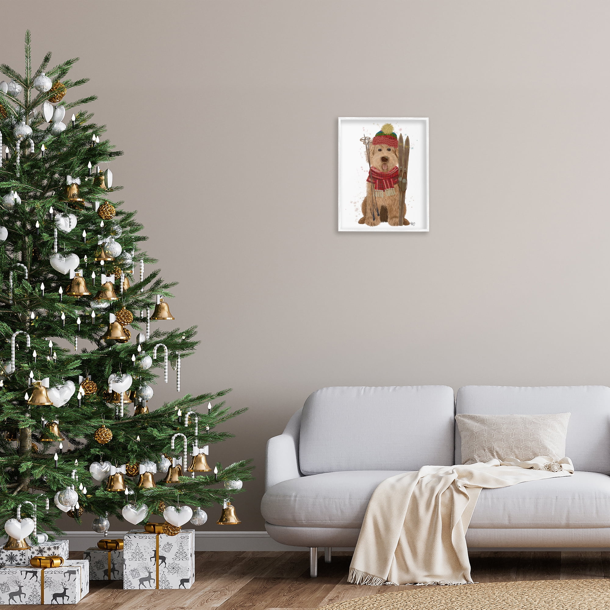 Stupell Industries Dog with Winter Skis Animals & Insects Painting White Framed Art Prints Wall Art, 16 x 20