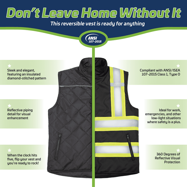 ANSI Insulated High Visibility Safety Vest  Reversible 2-in-1 – Technopack  Corporation