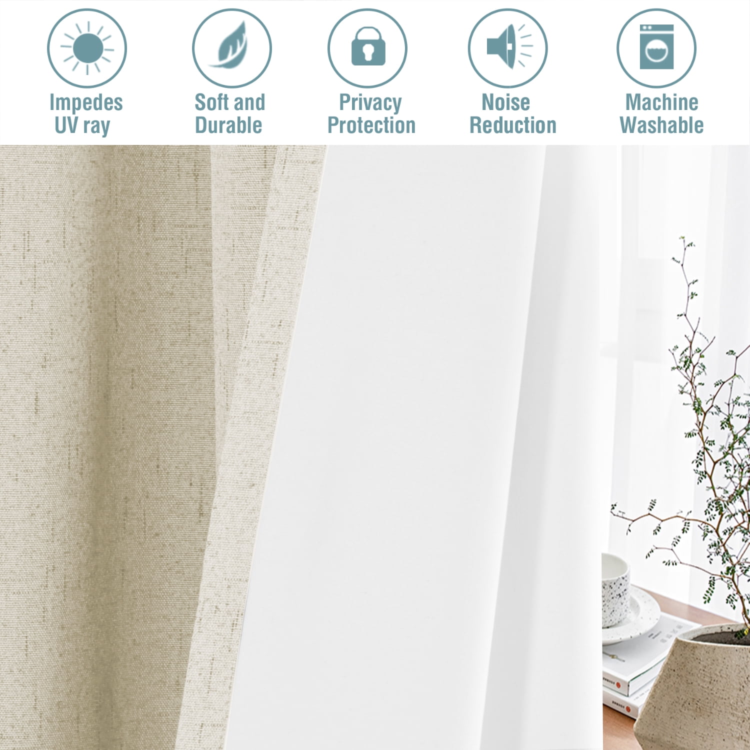 H.VERSAILTEX 100% Blackout Curtains for Bedroom, Heat and Full Light Blocking Drapes Living Room Curtains 2 Panel set (52" x 84", Bleached Sand)