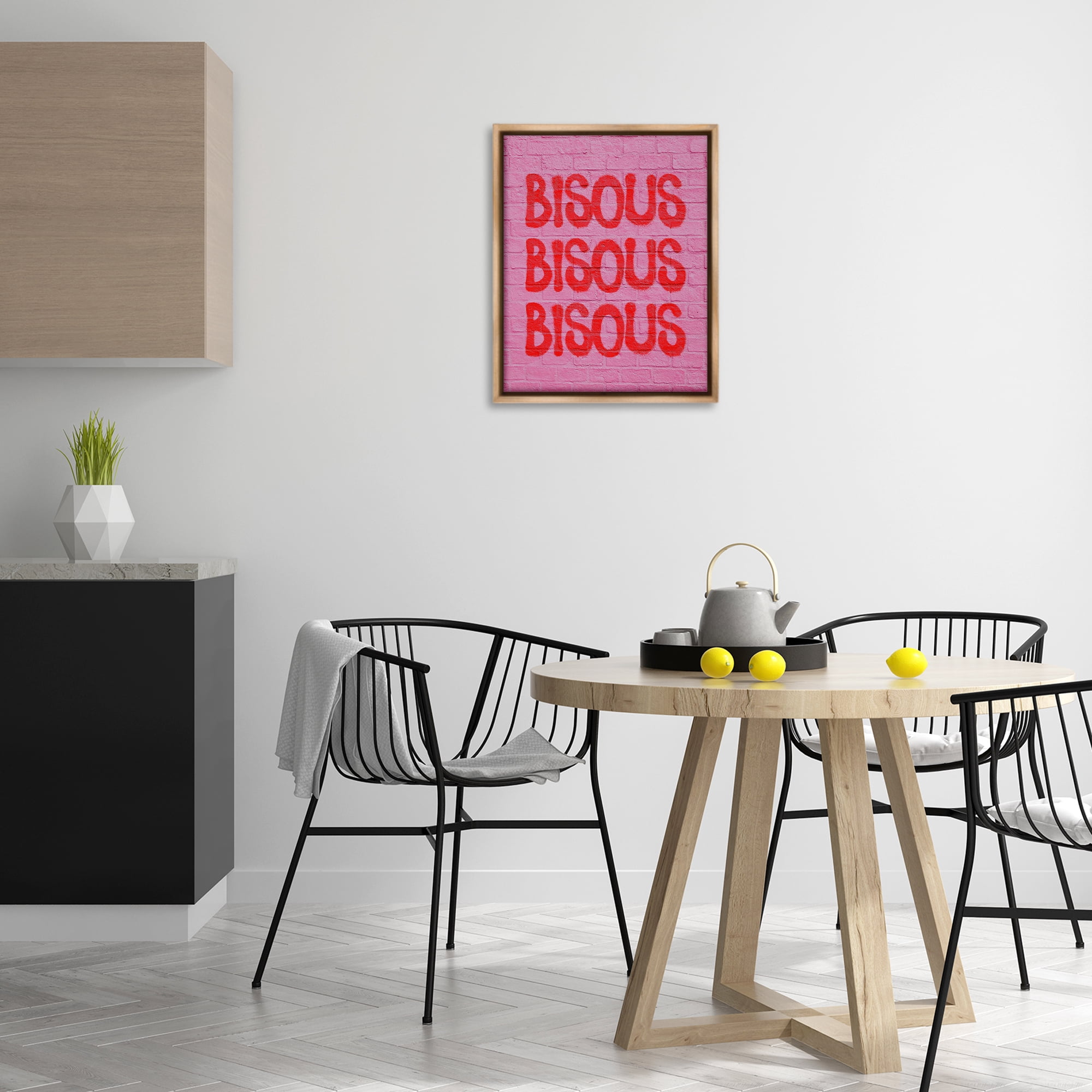 Stupell Industries Bisous on Brick Pattern Text & Numbers Painting Brown Floater Framed Canvas Art Print Wall Art, 17 x 21
