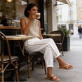 thumbnail image 6 of SELONE Wide Leg Linen Pants for Women Plus High Waist High Rise Elastic Waist Casual Slim Fit Linen Long Pant Slim High Solid Color Sports Cotton And Pants for Everyday Wear Running Work White M, 6 of 9