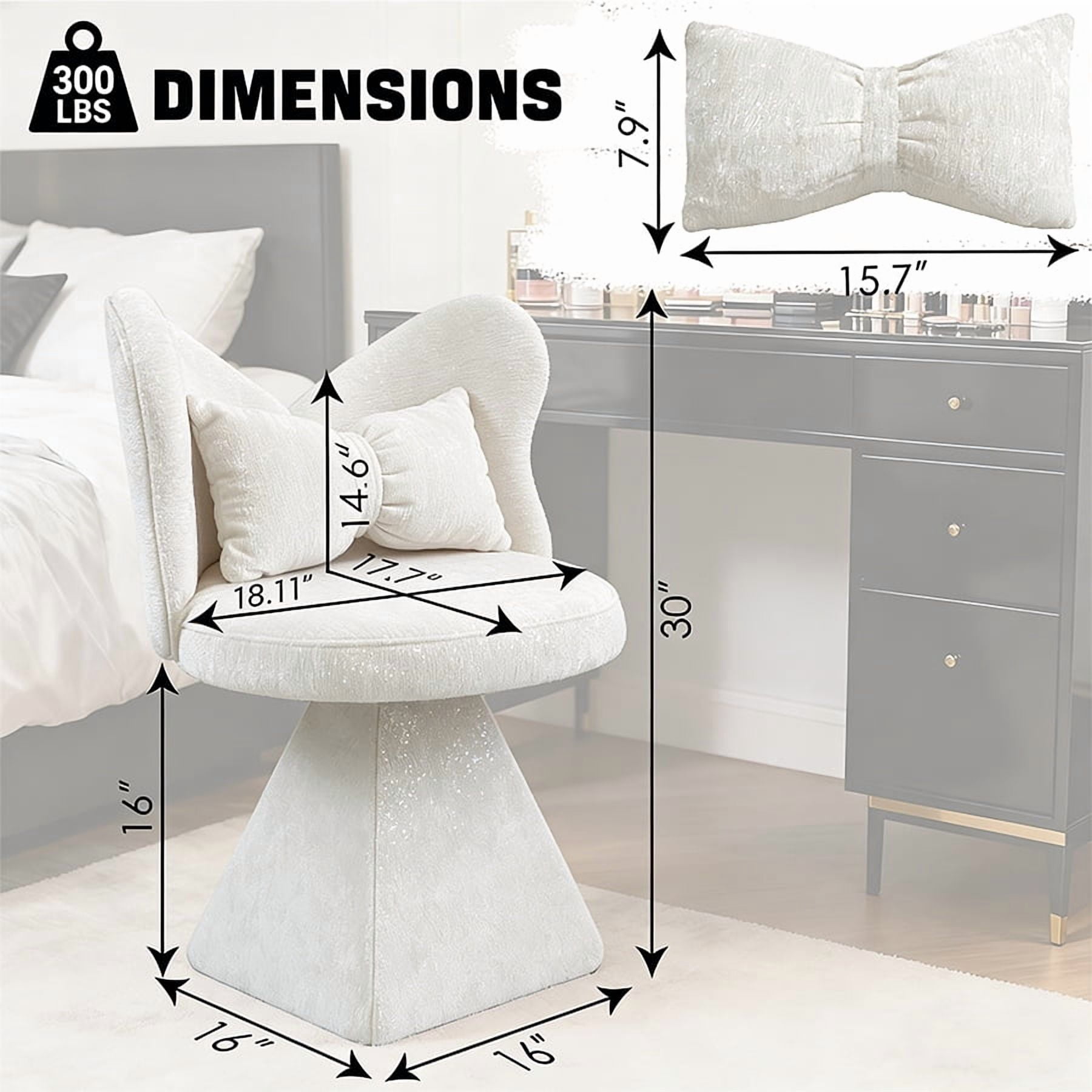 Leumius Vanity Chair,Swivel Accent Chair,Velvet Makeup Stool Dining Chairs with 360° Rotation for Bedroom/Dressing Table,White