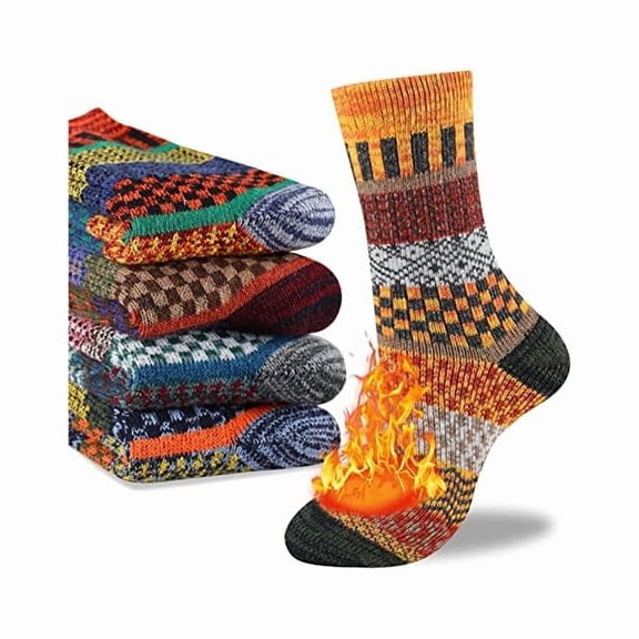 Fu997 Mens Thick Wool Socks Thermal Warm Winter Crew Socks 5 Pairs Multicolors