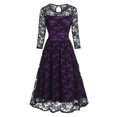 thumbnail image 3 of Huowey Witch Gothic Dresses Womens Halloween Floral Lace Fancy Cosplay Party Gown Crew Neck Long Sleeve Eye-Catching Halloween Dress,Purple,XXXL, 3 of 3
