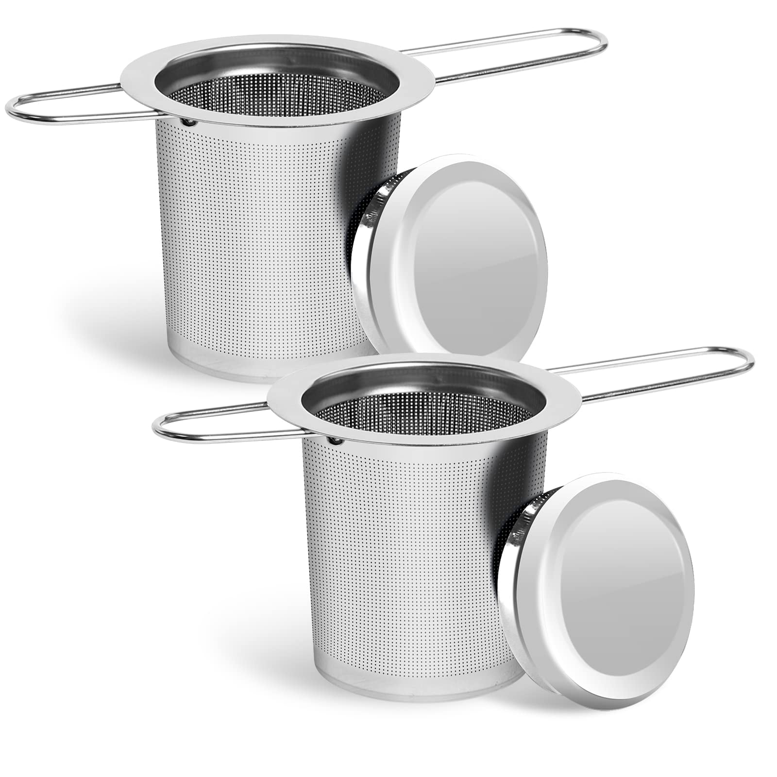 Stainless Steel Tea Infuser Basket Fine Mesh Cup Strainer Leaf Filter w/ Lid Set 