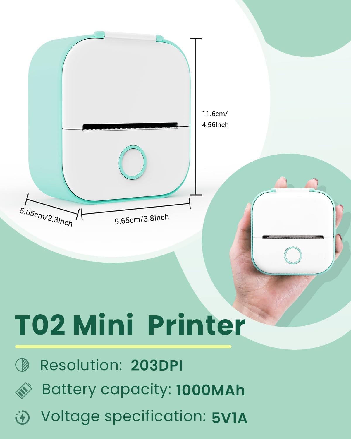 Phomemo T02 Portable Label Maker, Bluetooth Inkless Mini Sticker Printer, Mobile Printer, Green