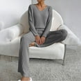 thumbnail image 4 of QATAINLAV 2 Piece Lounge Sets for Women Ribbed Knit Long Sleeve V Neck Pullover Tops Matching Wide Leg Pants Fall Winter Pajama Outfits Dark Gray XXL Sales Prime, 4 of 9