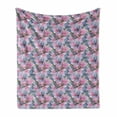 thumbnail image 1 of Magnolia Soft Flannel Fleece Throw Blanket, Low Poly Nature Composition Hand Drawn Botanic Garden Art Pattern, Cozy Plush for Indoor and Outdoor Use, 60" x 80", Bluegrey Pink and Green, by Ambesonne, 1 of 6