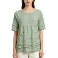 thumbnail image 2 of Cotton Eyelet Boho Tops For Women，Crew Neck Short Sleeve Shirts Women's Cotton Linen Blouse Loose Fit Casual Boho Top Babydoll Blouses Eyelet Embroidered Shirts Vacation Clothes,Green,4XL, 2 of 9