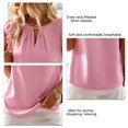 thumbnail image 4 of Blusa con cuello redondo y manga corta de encaje doble, plisada, color liso, blusa con recorte para mujer, dama, niña, rosa, S, 4 of 5