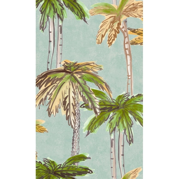 Blue Hand Painted Trees Tropical Wallpaper R8134