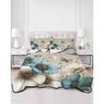 thumbnail image 2 of Quilt King Size Bedding Set, Teal Tulip Butterfly Reversible Summer Quilt 3 Pieces, Beige Turquoise Floral Vintage Rustic Lightweight Bedspreads Coverlets with 2 Pillow Shams for All Seasons, 2 of 5