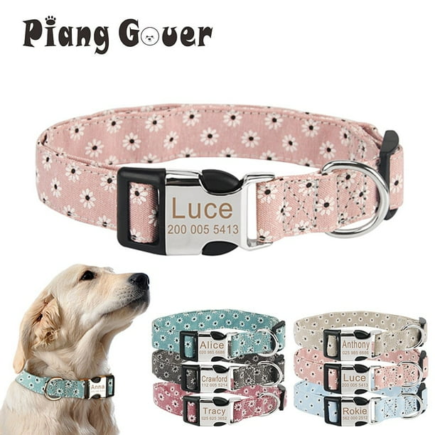 Customized Pet Collar Flower Dog Collar Engraved Tag ID Name Puppy