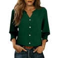 thumbnail image 3 of jobturf Womens Tops Dressy Casual Smocked Cuff 3/4 Sleeve V Neck T Shirts Spring Trendy Button Down Shirt Business Office Work Blouses S-XXL, 3 of 7