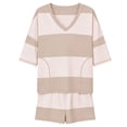 thumbnail image 3 of ShomPort 2 Piece Lounge Set for Women Stripe Oversized Short Sleeve Shirts and Shorts Matching Outfits, 3 of 5