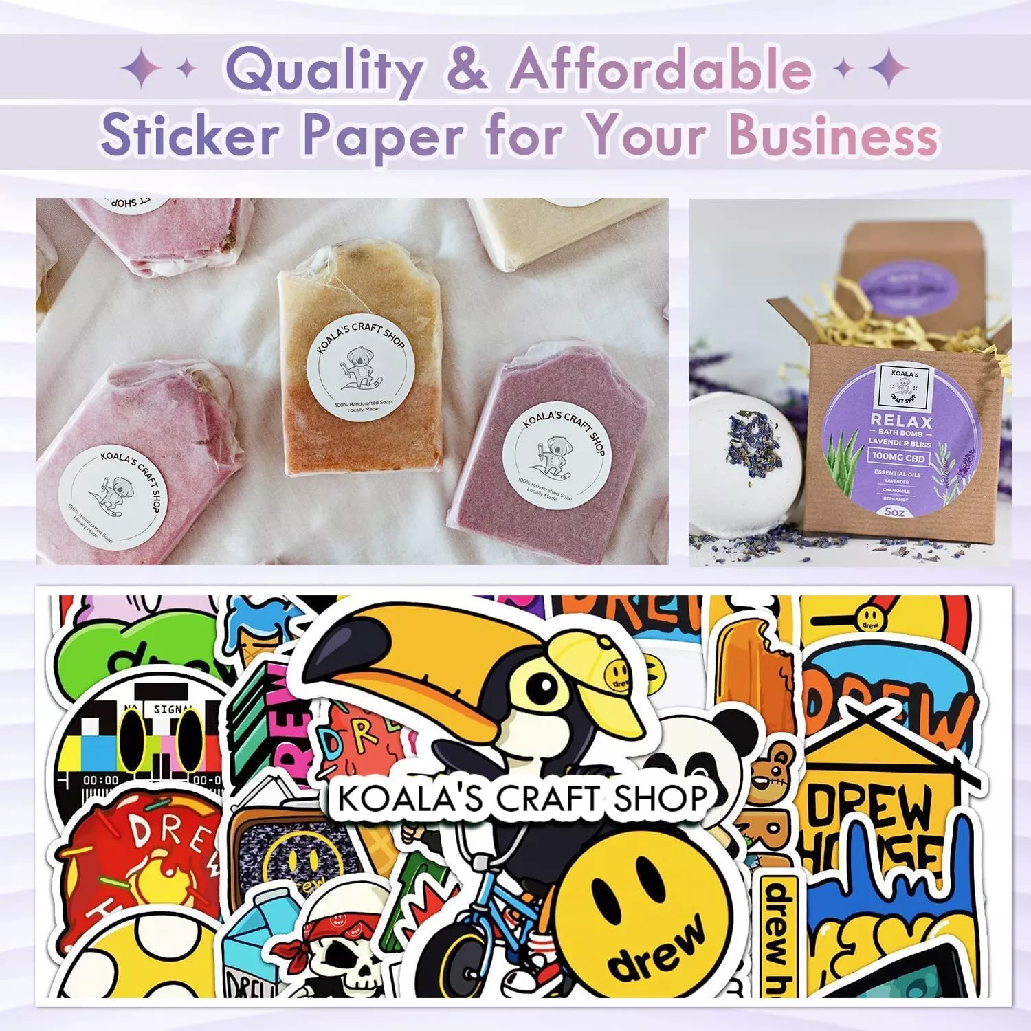 60 PK KOALA Printable Vinyl Sticker Paper Glossy White Waterproof 8.5x14 in Legal Size for Inkjet,Laser Printers and Cutting Machines