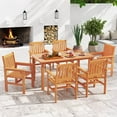 thumbnail image 4 of Costway 7 PCS Patio Wood Dining Table Set with 2" Umbrella Hole Outside Furniture Set, 4 of 10