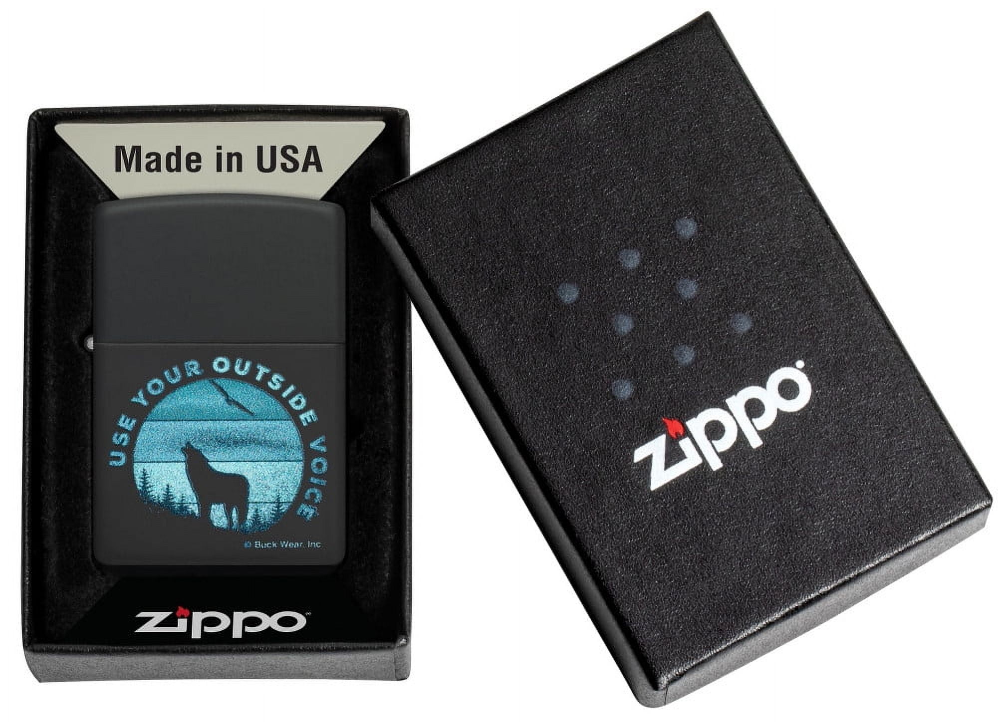 Zippo Pocket Lighter Buck Wear™ Use Your Outside Voice Design Black Matte