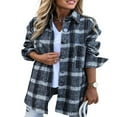 thumbnail image 1 of Women‘s Casual Lapel Plaid Long Sleeve Button Down Shacket Shirts Jacket Coat, 1 of 6