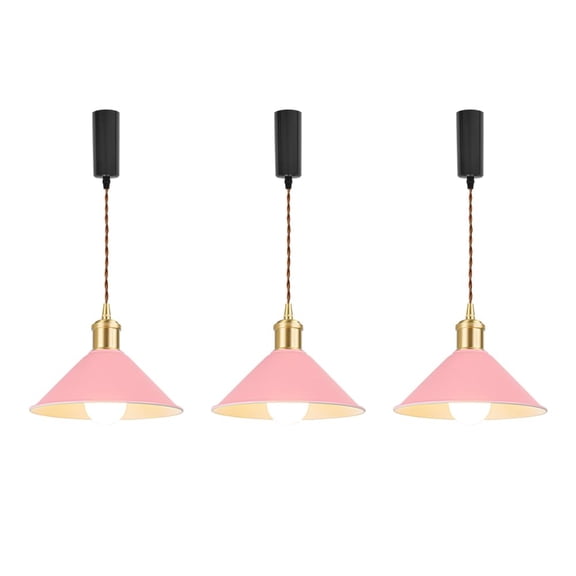 KAYYELAMP 3-Pack H-Type Track Light 3.2Ft Adjustable Cord Brass Base Pink Metal Shade Classic Style Pendant for Farmhouse Home Store(No Bulb, Track)
