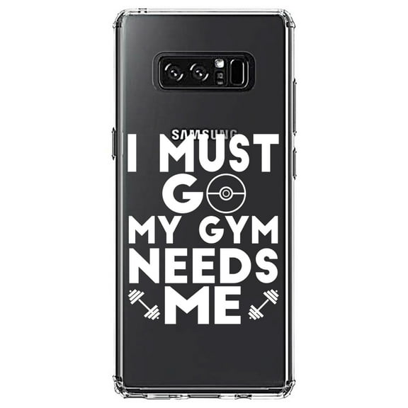 DistinctInk Clear Shockproof Hybrid Case for Samsung Galaxy Note 8 - TPU Bumper Acrylic Back Tempered Glass Screen Protector - I Must Go My Gym Needs Me
