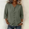 thumbnail image 2 of Kezqiaxn Womens Button Down Shirt 3/4 Sleeve V-Neck Summer Tops Dressy Work Blouses Plus Size Clothes for Women, 2 of 6