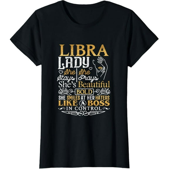 Libra Lady Shirt Astrology Zodiac Sign Libra Woman Girl T-ShirtMen's and women's gift, black and white T-shirt, size: Extra large S-4XL