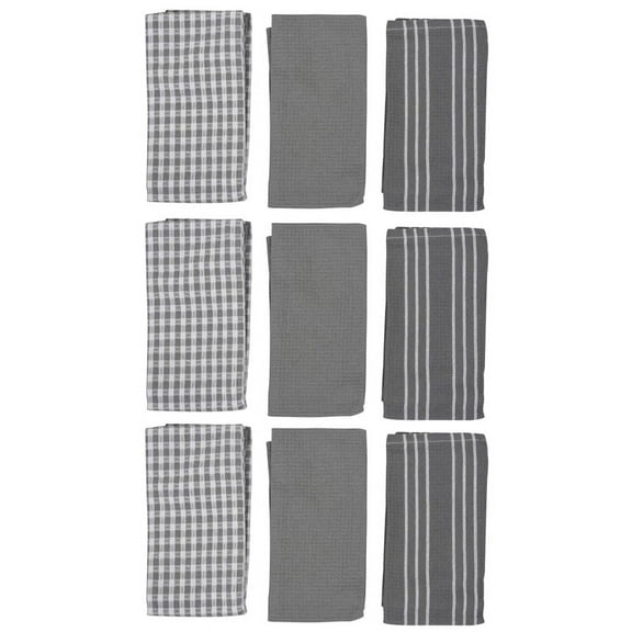 Towels, 100% Natural Cotton, The Best Tea Towels,Dish Cloth,18 x 25 Inch,9 Pack,White with Grey Stripe