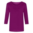 thumbnail image 4 of TQWQT 3/4 Length Sleeve Womens Tops Casual Loose Fit Crewneck T Shirts Cute Solid Three Quarter Length Tunic Tops Dark Purple S, 4 of 5