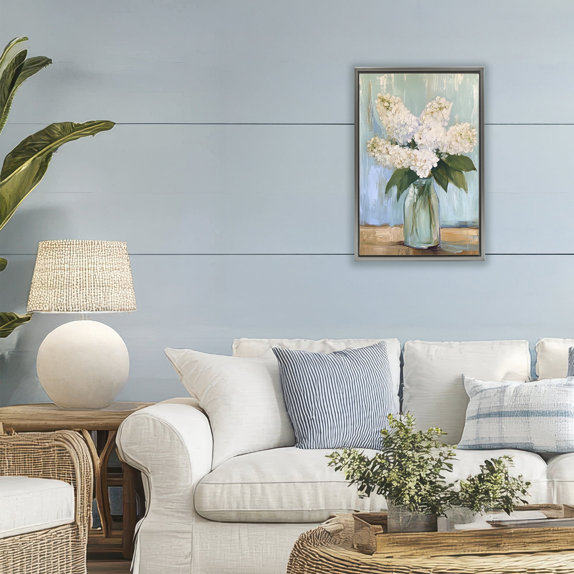 Stupell Industries Tall Flowers in Glass Vase Gray Framed Floater Canvas Wall Art, design by Petal Prints Design