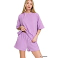 thumbnail image 2 of Zenana Women's Ribbed Round Neck Short Sleeve Tee Shirt & Waistband Shorts Set, 2 of 8