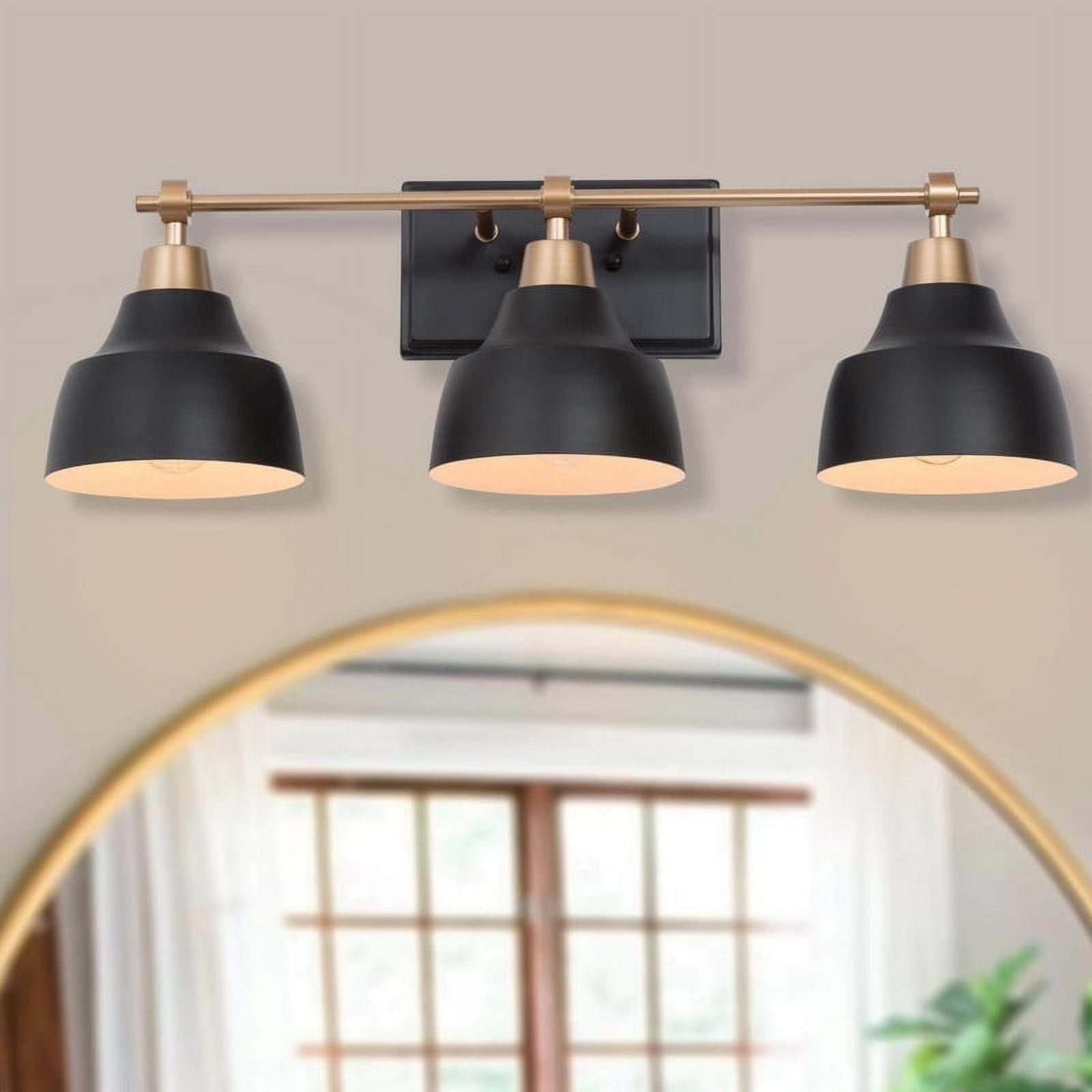LNC Modern 3-Light Black and Gold Vanity Light with Domes, 24-Inch Bathroom Wall Fixture