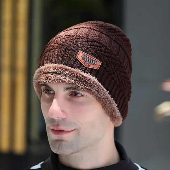 DOPI Winter Contrast Knitted Colors For Women Men Warm Fashion Fleece Hats Baseball Caps CoffeeOne size