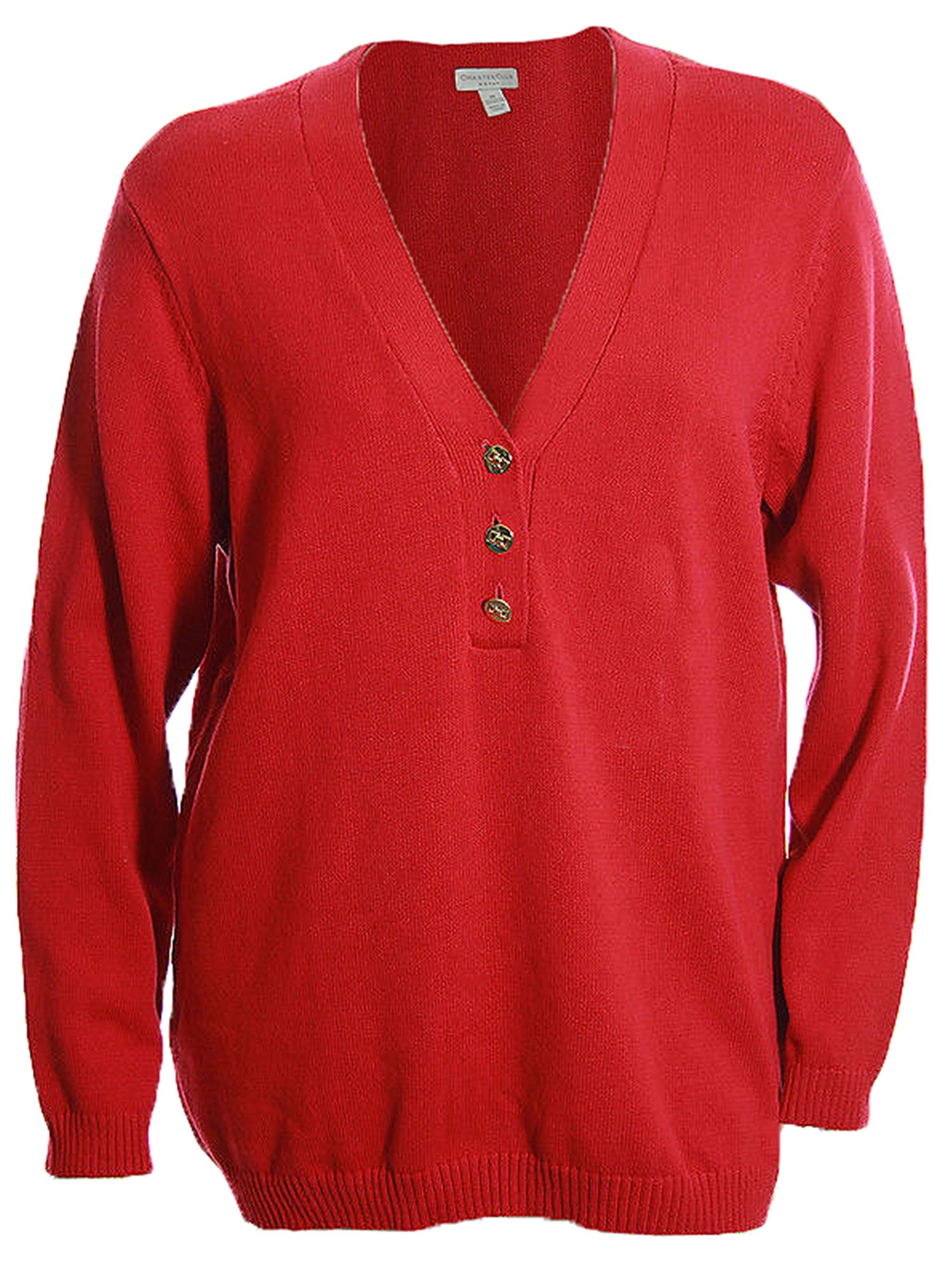 Charter Club Women's Plus Long Sleeve VNeck Henley Sweater 3x Dark Red