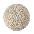 thumbnail image 2 of Accent Pouf Ottoman, Round Handcrafted Knit Weave, 20 Inch Cream Wool, 2 of 3