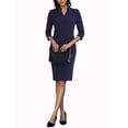thumbnail image 4 of INSPIRE CHIC Women's Dress V Neck Stand Collar 3/4 Sleeve Split Midi Dress XS Dark Blue, 4 of 7