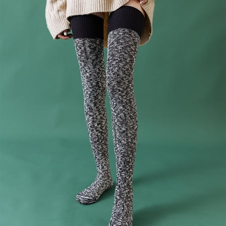 

4 pair Womens Winter Warm Ladies Pure Cotton Over The Knee Stockings Solid Color Socks Color Random