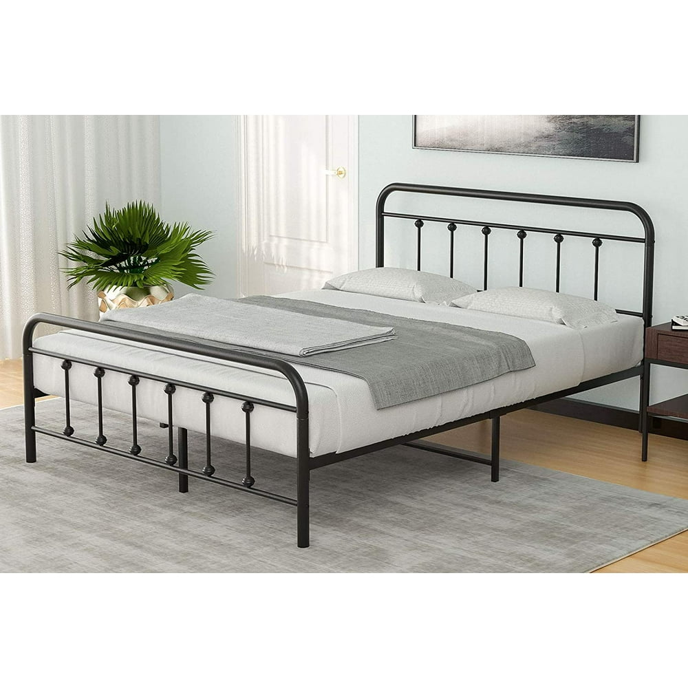 mecor Metal Queen Size Bed Frame with Vintage Headboard and Footboard