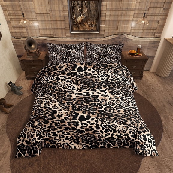 Leopard Comforter Set Queen Size Brown Bedding Set Teens Room Decor,Animal Cheetah Quilt Set Modern Luxury Soft Breathable Duvet Insert