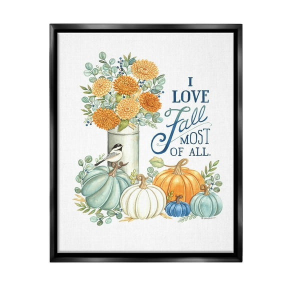 Stupell Industries Love Fall Still Life Holiday Painting Black Floater Framed Canvas Art Print Wall Art, 17 x 21