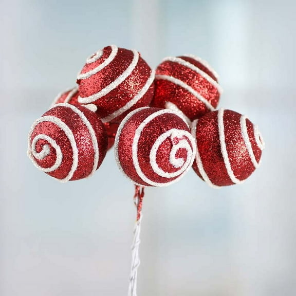 24 Sparkling Red Swirl Ball Picks for Holiday Decoration and Crafts by Factory Direct Craft