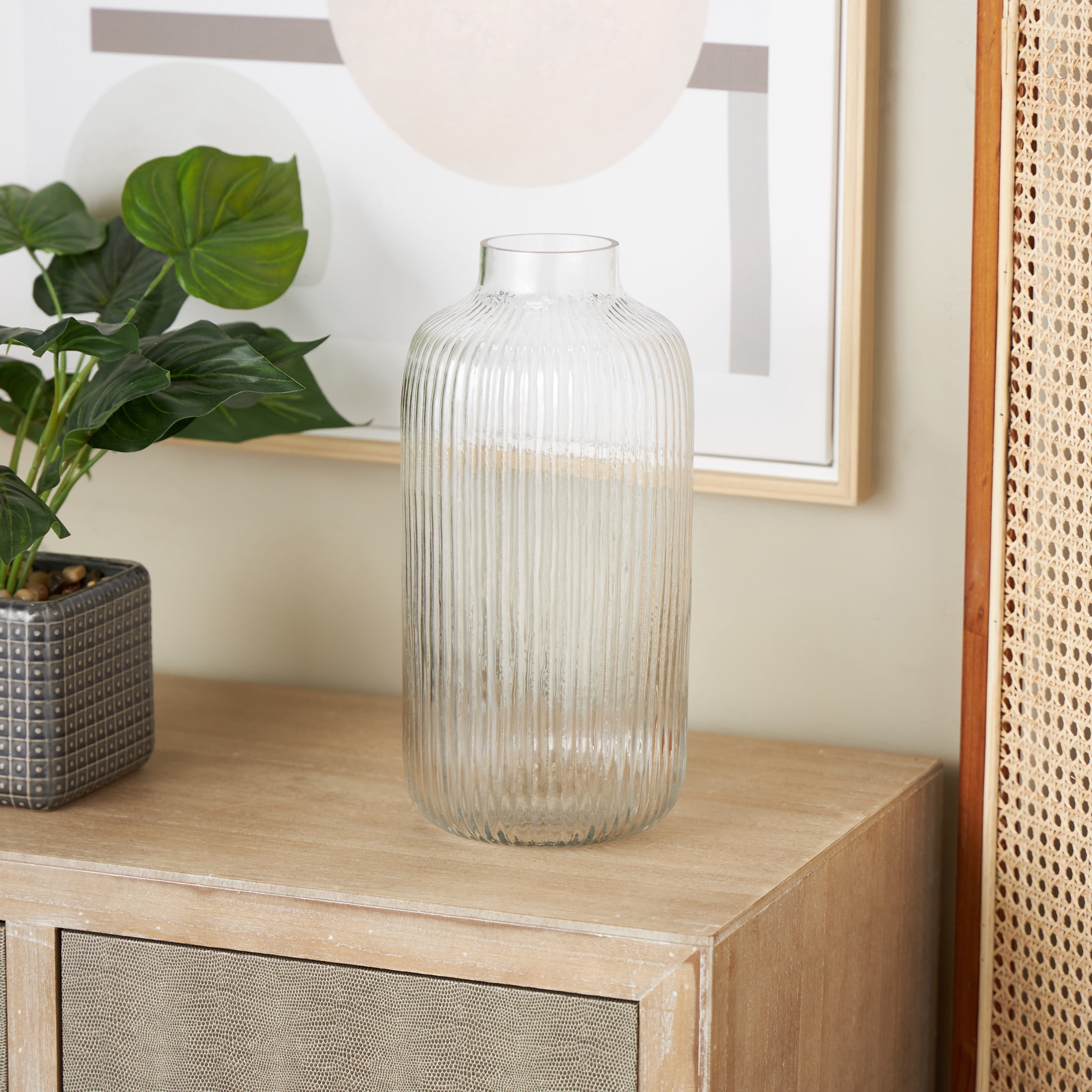 DecMode 13" Ribbed Fluted Glass Vase