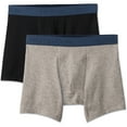 thumbnail image 2 of Fruit of the Loom Men's Cotton Stretch Boxer Brief Pack of 2, Black/Gray, Small, 2 of 5